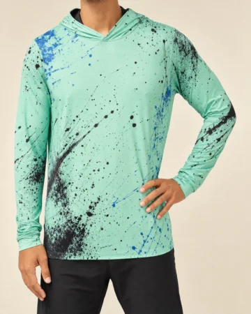 Hooded Long Sleeve Tee, worn by a model, close-up