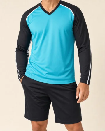 Long Sleeve V-Neck T-Shirt, worn by a model, close-up