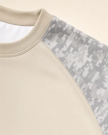 Long Sleeve Performance Tee Raglan Sleeve Sublimated, close-up of the fabric and stitching