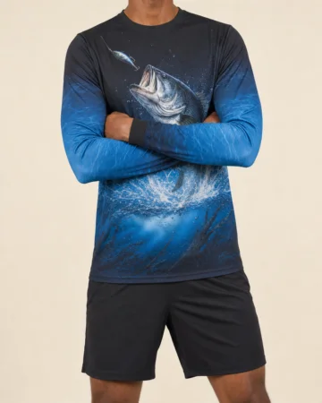 Long Sleeve Fishing Shirt, worn by a model, close-up