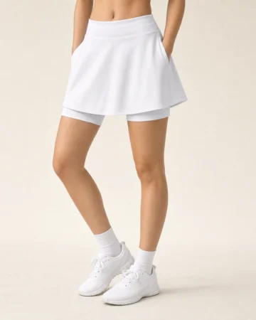 Pickleball Skirt, detail, worn by a model