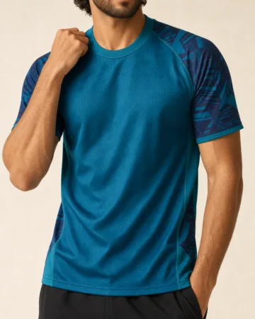 Rugby Jersey, worn by a model, close-up