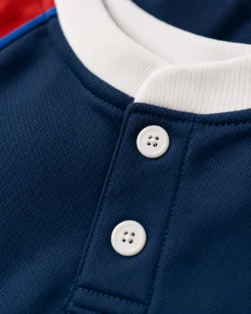 Softball Jersey (2-Button Henley), close-up of the fabric and stitching