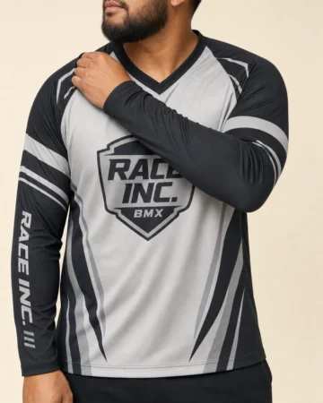 BMX Race Jersey, worn by a model, close-up